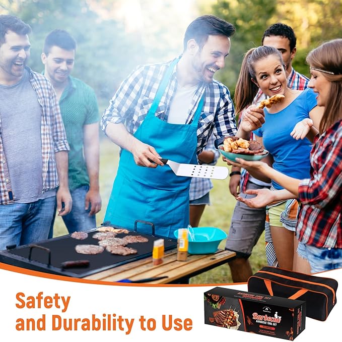Griddle Accessries Kit, 20Pcs Stainless Steel Metal Spatula Set, Grill BBQ Spatula Utensils Set with Storage Bag, Professional Grill Spatula Set for Men Women Outdoor BBQ & Camping
