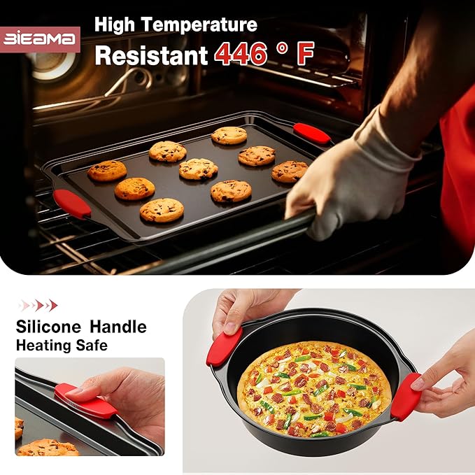 BIEAMA 13-Piece Baking Pans Sets, Nonstick Bakeware Sets, BPA-Free Carbon Steel Stackable, Cookie Sheet, Cake, Loaf, Pizza & Muffin Pan, Grey