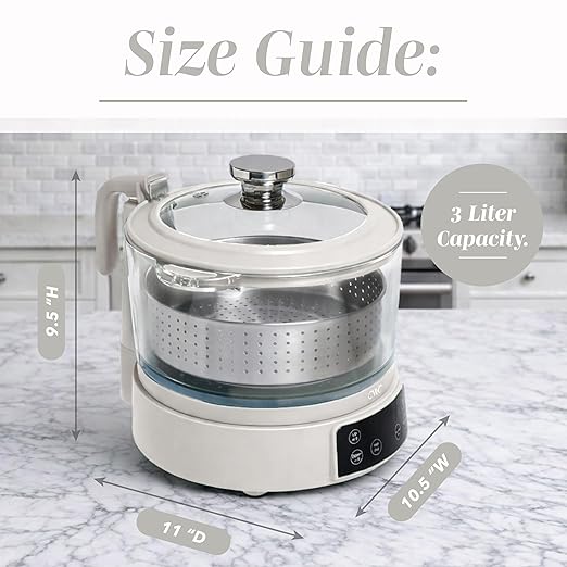 COOK WITH COLOR 3L Glass Mini Low Carb Rice Cooker – Holds 2 Cups Raw/Makes 6 Cups Cooked with Auto Lift Filter Basket, Hotpot & Steamer for Rice, Grains, Digital Panel with Keep Warm, Cream