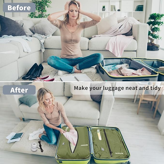 Vacuum Bag for Travel, Professional IPX8 Waterproof Reusable Vacuum Compression Bags for Travel Suitcases, Durable Space Saver Bag(3 PACK,With Pump)