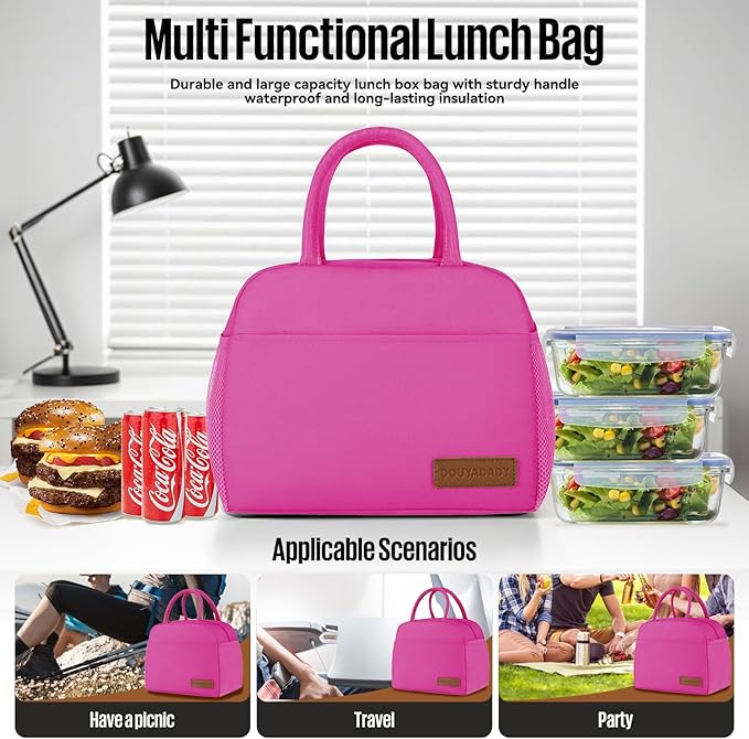 douyadady Lunch Bag Women/Men Lunch Box Women/Men (Rose Red)