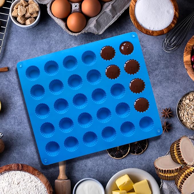 Sidosir 3pcs Peanut Butter Cup Mold, Silicone Mini Tart Pan for Bite Size Fat Bombs, Silicone Chocolate Candy Mold for Brownie (Bite Size Cup)