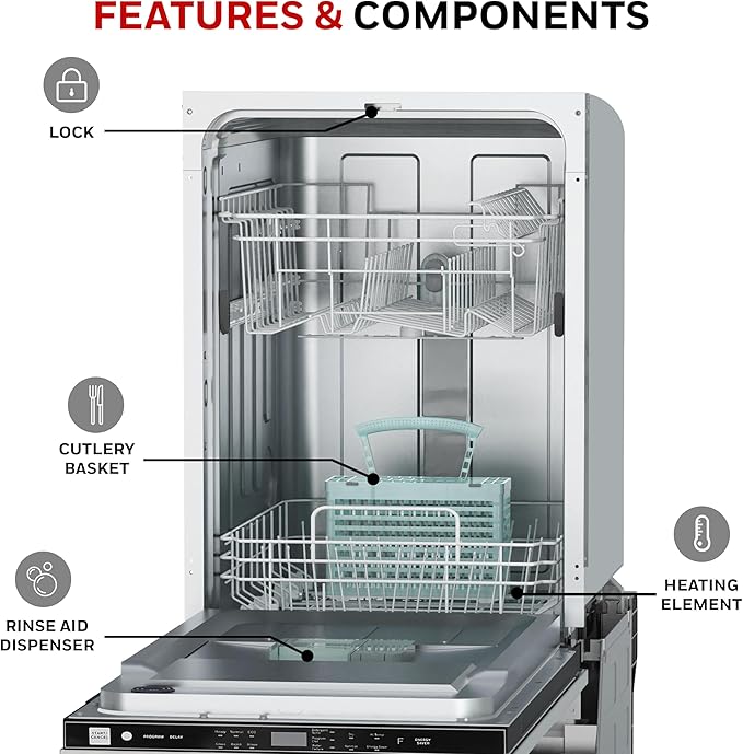 Honeywell 18-Inch Dishwasher with 8 Place Settings, 6 Washing Programs, Stainless Steel Tub, UL & Energy Star Certified, Stainless Finish