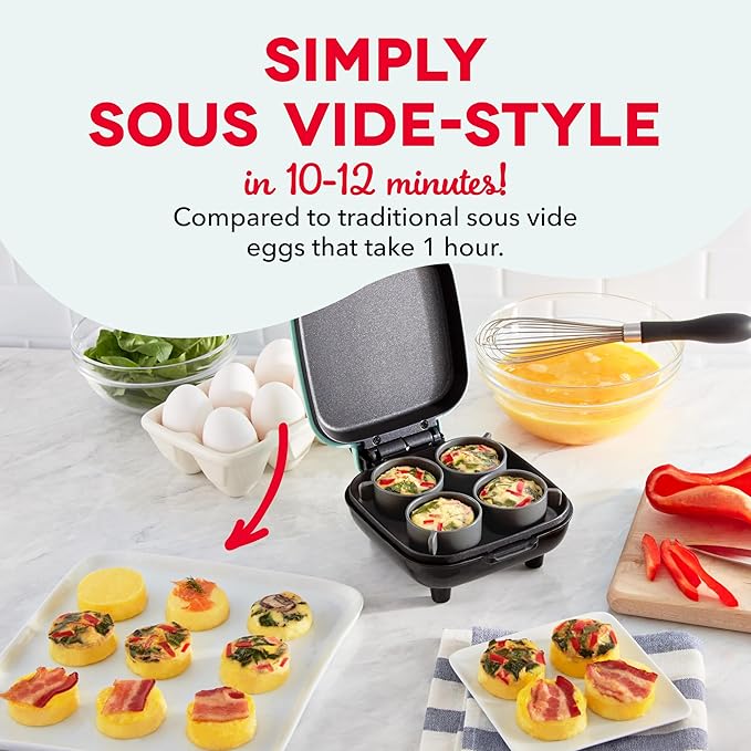 Dash Deluxe Egg Bite Maker - Electric Egg Bite Maker for Healthy Protein Snacks - Quick Cleanup, Space-Saving Design & Non-Slip Feet - 4 Servings, Aqua