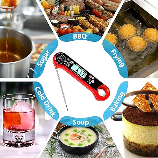 Digital Meat Thermometer for Grill, Instant Read Food Thermometer with Waterproof, Auto-Rotating Backlit Display, Calibration, Foldable Probe