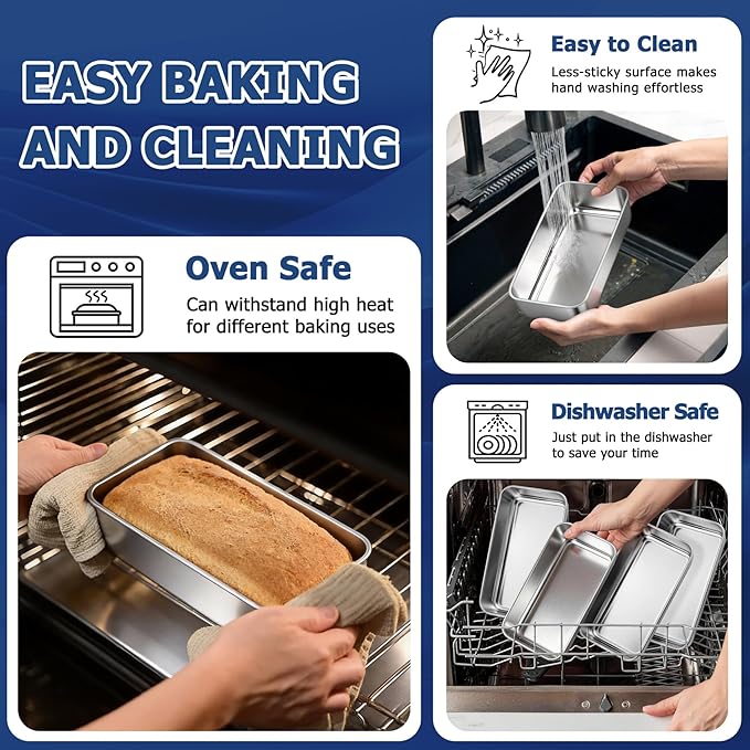 TeamFar Loaf Pans for Baking, 9 x 5 Inch Stainless Steel Loaf Bread Pans Tins for Homemade Bread/Brownies, Healthy & Sturdy, Oven & Dishwasher Safe - Set of 12