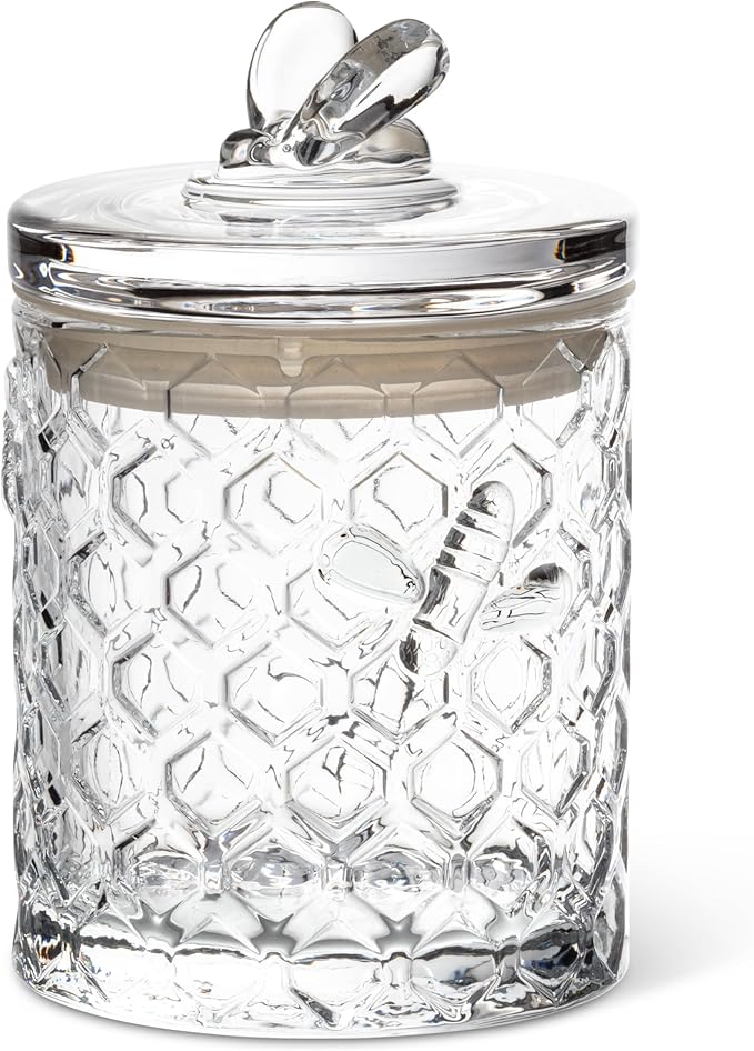 Abbott Collection Honeycomb Jar with Bee on Sealed Lid - Glass/Silicone, Clear (7.5" H)