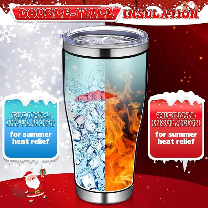 Mifoci 4 Pcs 30 oz Christmas Tumbler with Lid and Straw Stainless Steel Christmas Mug Double Insulated Cup Insulated Coffee Tumbler with Straw Brush for Holiday Coworkers Women Gifts(Style 2)