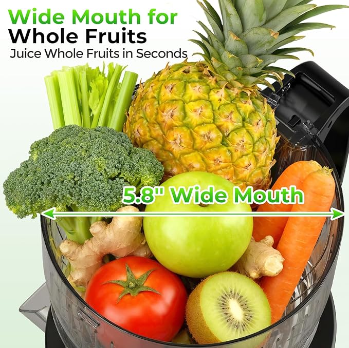 Godspeeds Juicer Machines with 5.8" Large Feed Chute, Slow Masticating Cold Press Juicer for Whole Fruits & Vegetables, Easy to Clean Design, High Juice Yield Home Juicer for Daily Wellness