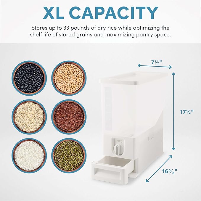 AROMA® XL 33-Pound Rice Dispenser and Countertop Beans or Grain Storage Bin with Automatic Measuring Funnel (ARD-133)