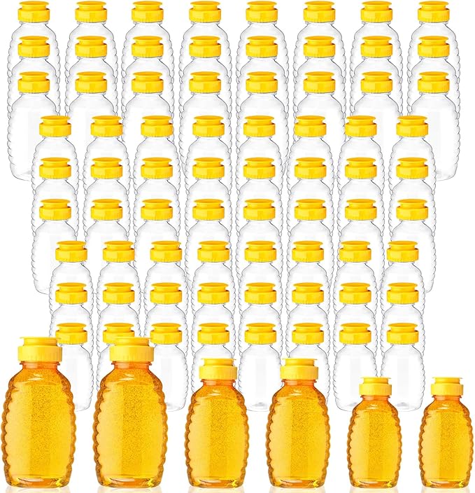 Nosiny 72 Pack 8 oz 12 oz 18 oz Honey Bottles Clear Plastic Squeeze Bottle Empty Refillable Jar Dispenser with Leak Proof Flip Caps Honey Containers for Storing and Dispensing