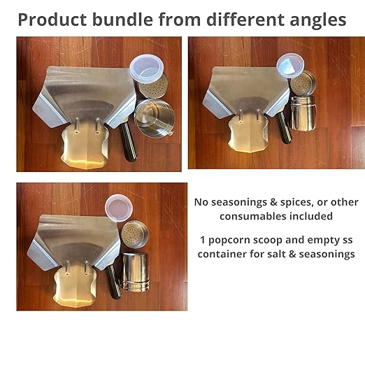 CUSINIUM Popcorn Scoop Right Handle and Medium Holes Dredge Set - Metal Popcorn Scooper - French Fry Scoop - No Seasonings/Consumables included