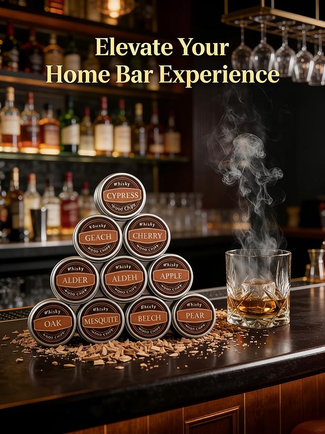 Cocktail Smoker Wood Chips for Whiskey Smoker Kit,Natural Drink Smoker Chips for Cocktails & Bourbon,10 Flavor Smoking Wood Chips Variety Pack,Apple Peach Pear Hickory Oak Cherry Mesquite Alder Beech