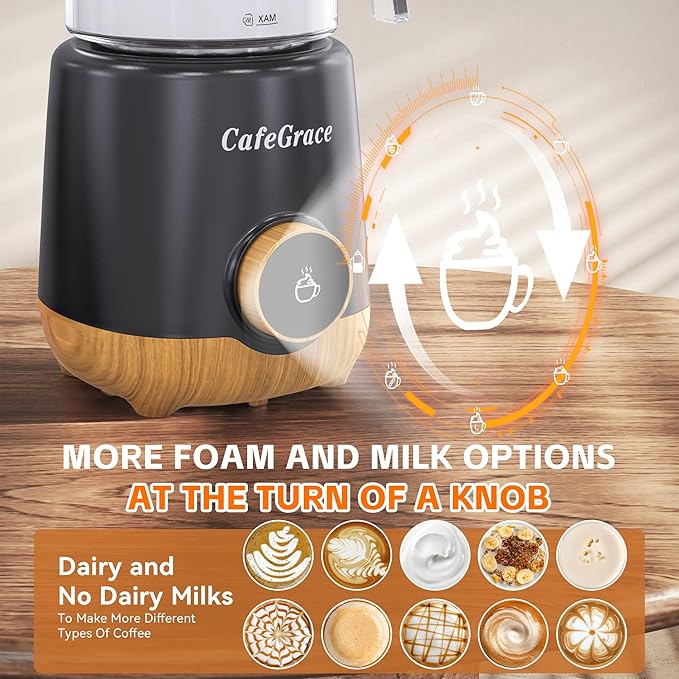 8 in 1 Milk Frother and Steamer, 20 oz Large Capacity, 550 Watts, Fast Froth Whip Creamy, Automatic Warm and Cold Foam Frother for Coffee, Latte, Macchiato, Cappuccino, Hot Chocolate