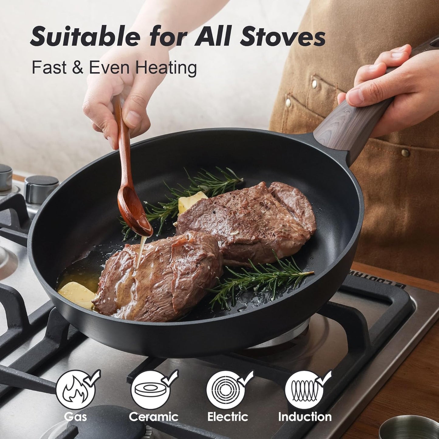 SENSARTE Nonstick Frying Pan Skillet 11Inch Non Stick Egg Pan Omelette Pans, Healthy Kitchen Cooking Chef's Pan, PFOA Free, Free of Intentionally Added PFOS/PFOA, Induction Compatible, Black