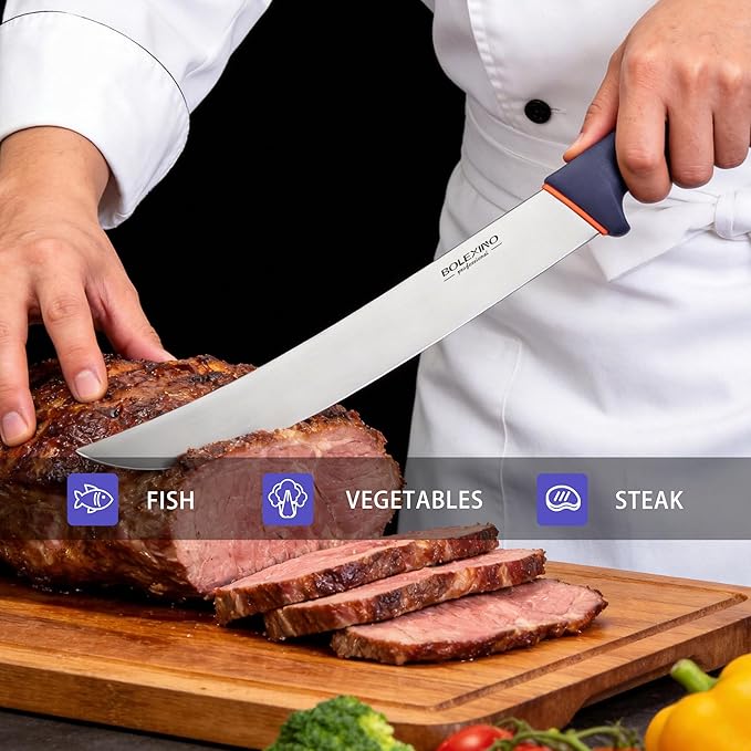 10.5 inch Curved Cimeter Knife W/Non-slip Softgrip, Butcher Knife For Meat Cutting, X50CrMoV15 Stainless Steel, Ideal for Hunting, Kitchen & Home Use