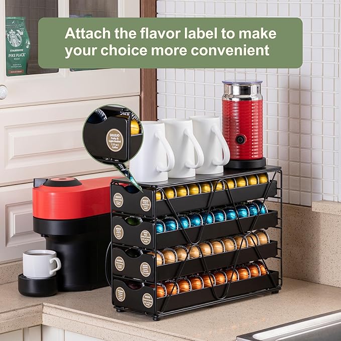 FlagShip for Nespresso Pod Holder Drawer Large Mullti Tier Coffee Pod Holder Vertuo (4 Tier (80Pods Capacity))