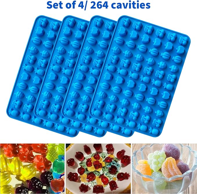 Sidosir 4Pcs Gummy Fruit Candy Molds, Non-stick Silicone Candy Gummy Molds with 2 Droppers