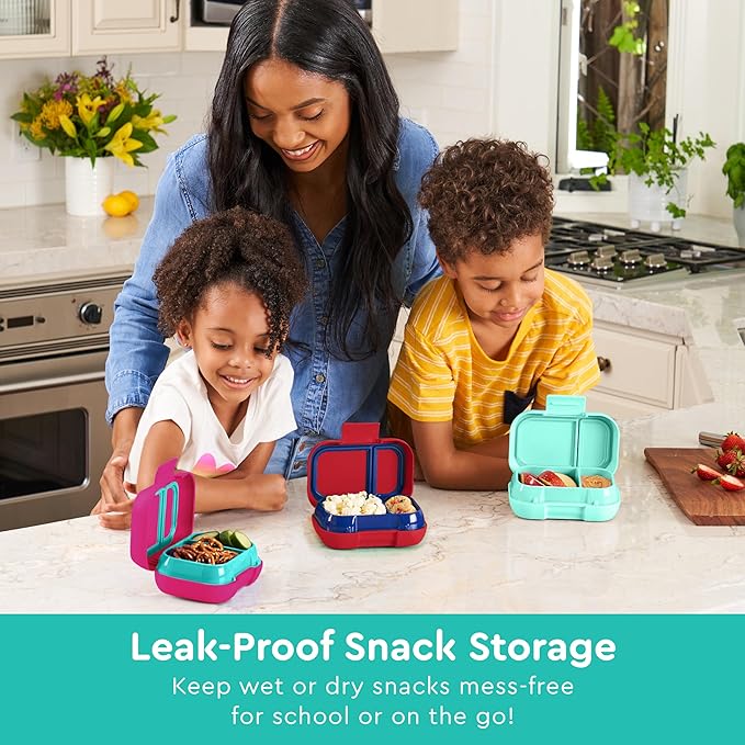 Bentgo Kids Snack - 2 Compartment Leak-Proof Bento Box Container for Snacks and Small Meals, Easy-Open Latch, Dishwasher Safe, BPA-Free for School, Daycare, & Sports - Ideal for Ages 3+ (Aqua)