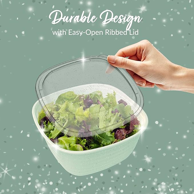 Bentgo Prep - 1-Compartment Bowls with Custom Fit Lids - Reusable, Microwaveable, Durable, PFAS & BPA-Free, Freezer and Dishwasher Safe Meal Prep Food Storage - 10 Bowls & 10 Lids (Sage Leaf Glitter)