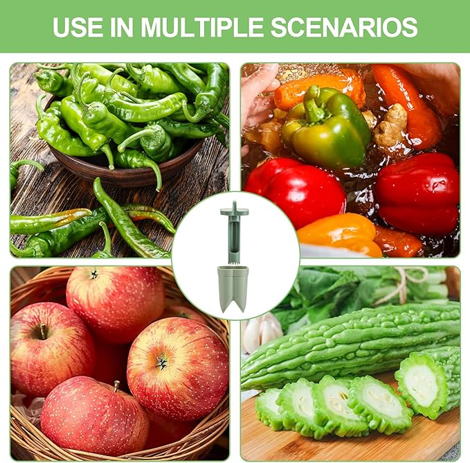 2PCS Pepper Corer,Chili Seed Remover Tool,Durable ABS Kitchen Gadget for Bell & Chili Peppers, 2-in-1 Design, Easy Twist Use, Ideal for Home Cooking, Camping(Green)