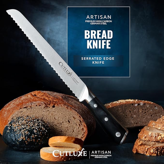 Cutluxe Bread Knife – 10" Serrated Knife for Homemade, Sourdough Bread – Forged High Carbon German Steel – Full Tang & Razor Sharp – Ergonomic Handle Design – Artisan Series