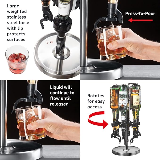 OGGI Professional 6-Bottle Revolving Liquor Dispenser, Stainless Steel