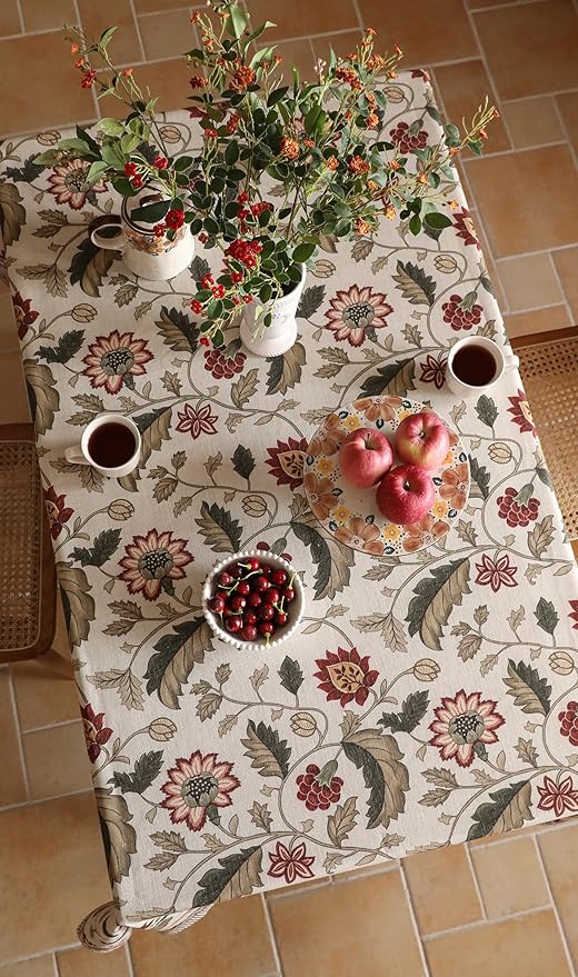 ISAENNE Designer Provence Floral Small Square Tablecloth,Linen Colorful Washable Indoor Table Cloth,Durable Home Decor Tablecloths for Dining Thanksgiving Kitchen Christmas,55"*55"-Ratina