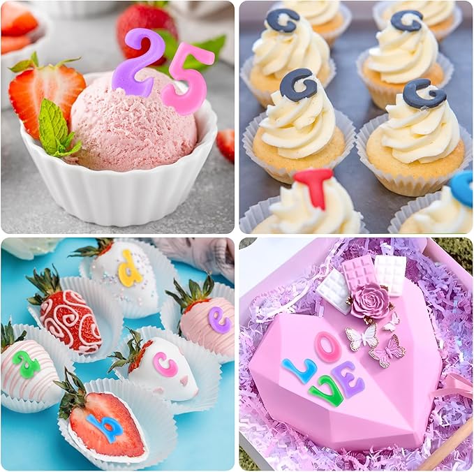 4 PCS Silicone Letter Molds, Non-Stick Number and Letter Fondant Molds for Chocolate, Candy, Cake Decoration, Cupcake Topper