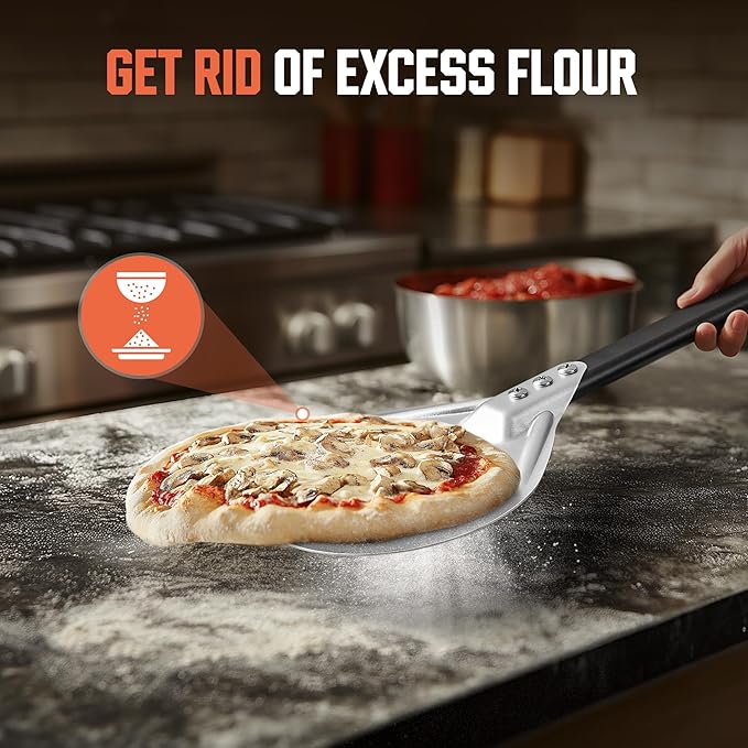 BIG HORN OUTDOORS Pizza Peel - 7-Inch Pizza Turning Peel with Non-Stick Anodized Aluminum for Effortless Pizza Turning&Baked - Perfect Pizza Oven Accessories