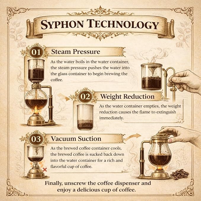 Nispira Belgian Balance Syphon Vacuum Coffee Maker, 500ml Vintage Gravity Brewing System, Gold & Peacock Blue Finish, Manual Tabletop Coffee Brewer