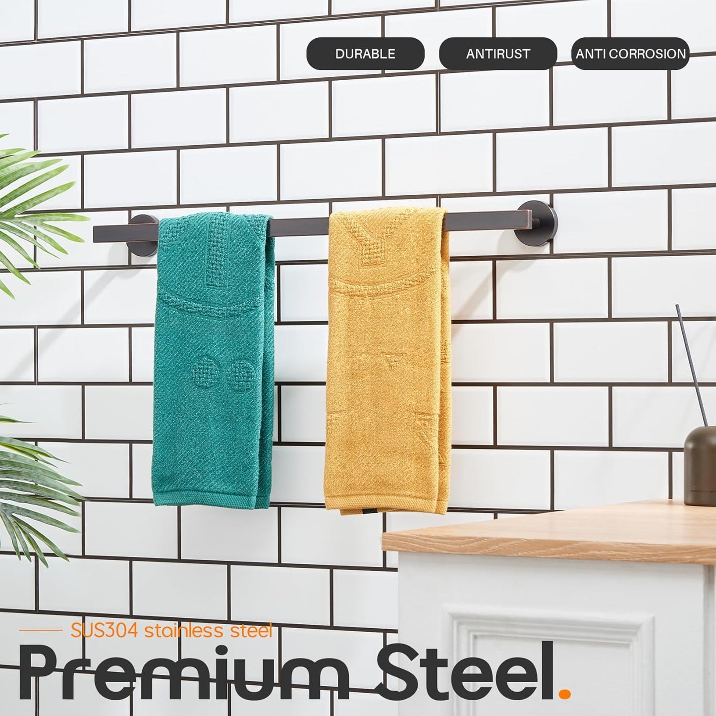 24 Inch Bathroom Towel Bar Bath Towel Rack Kitchen Towel Holder Towel Rails Wall Mounted SUS304 Stainless Steel 2 Pack Oil Rubbed Bronze AN4001ORB-L24-P2