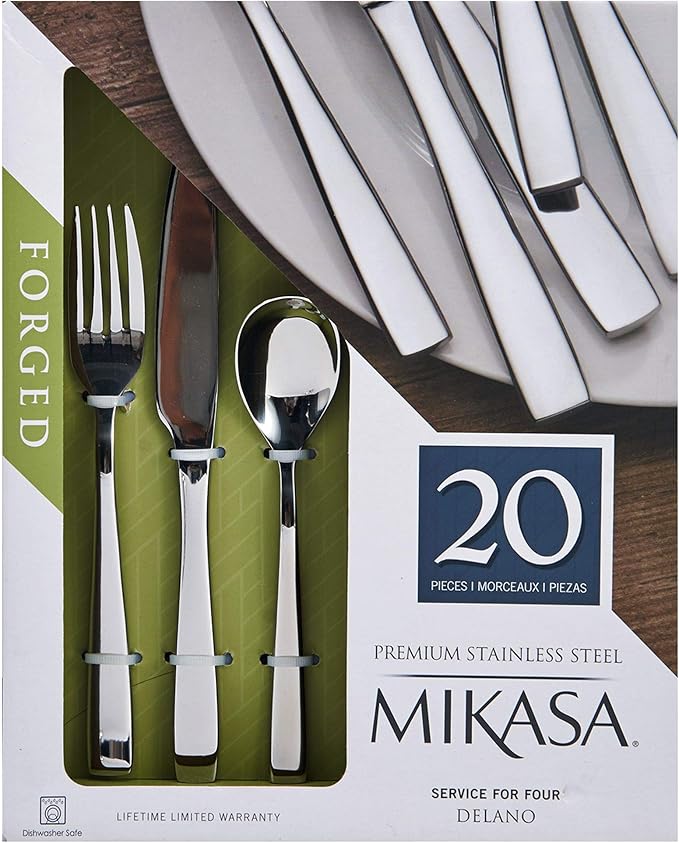 Mikasa, Delano Flatware Service for 4, 20 Piece Set, 18/0 Stainless Steel Silverware Set
