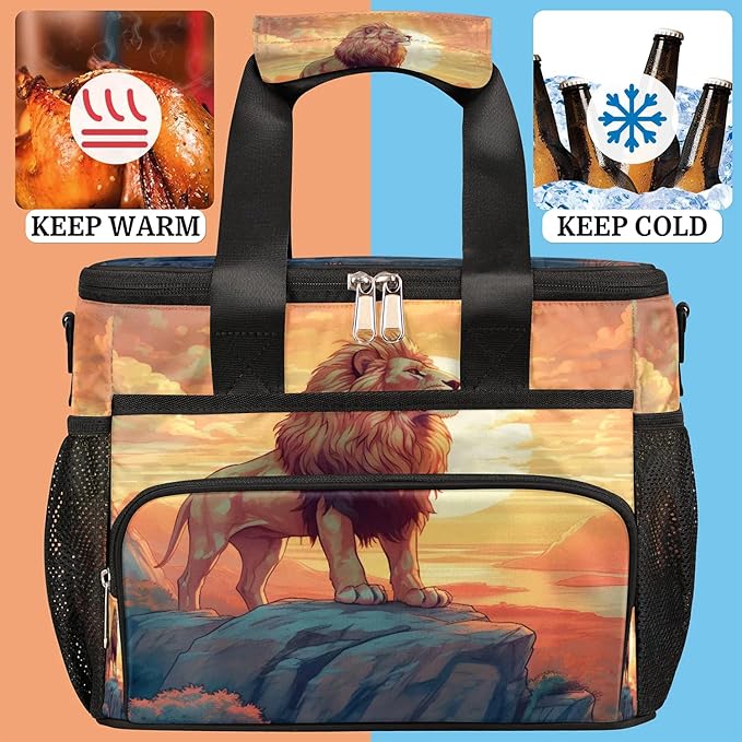 Pardick Lunch Box for Women Men Mountain Lion Insulated Lunch Bag Leakproof Large Lunchbox for Adults with Adjustable Shoulder Strap, Cooler Tote Bag for Work, Picnic, Beach