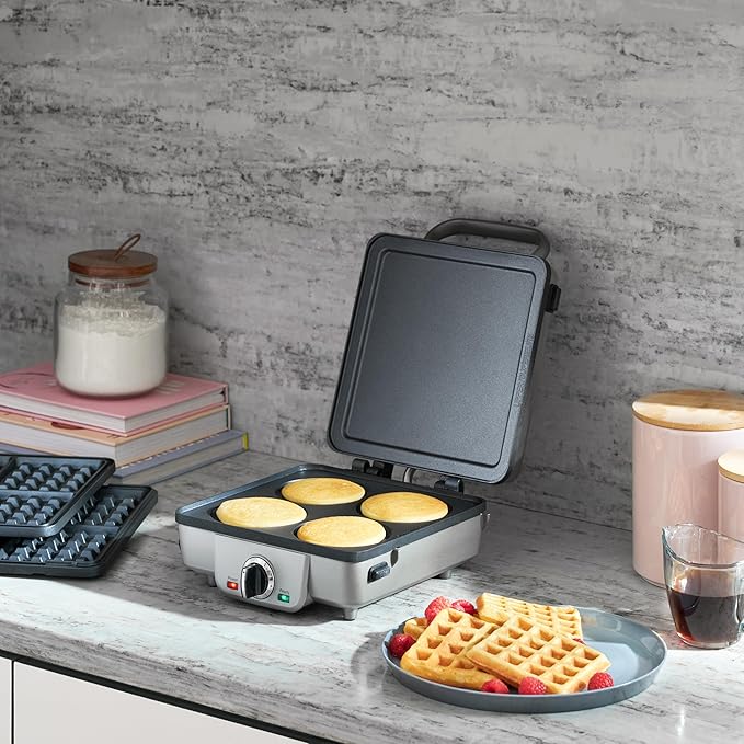 Cuisinart Belgian Waffle Maker with Pancake, Nonstick Plates, 6 Browning Levels, Ready Indicator Lights, Temperature Control, Deep Waffle Pockets, Brushed Stainless, WAF-300NAS