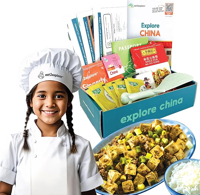 eat2explore Cooking Kits for Kids 18 Pcs – Interactive & Educational Kids Cooking Sets Real for Ages 5 and Up,3 Recipe Cards & Global Ingredients – Perfect for Families and Homeschooling (China)
