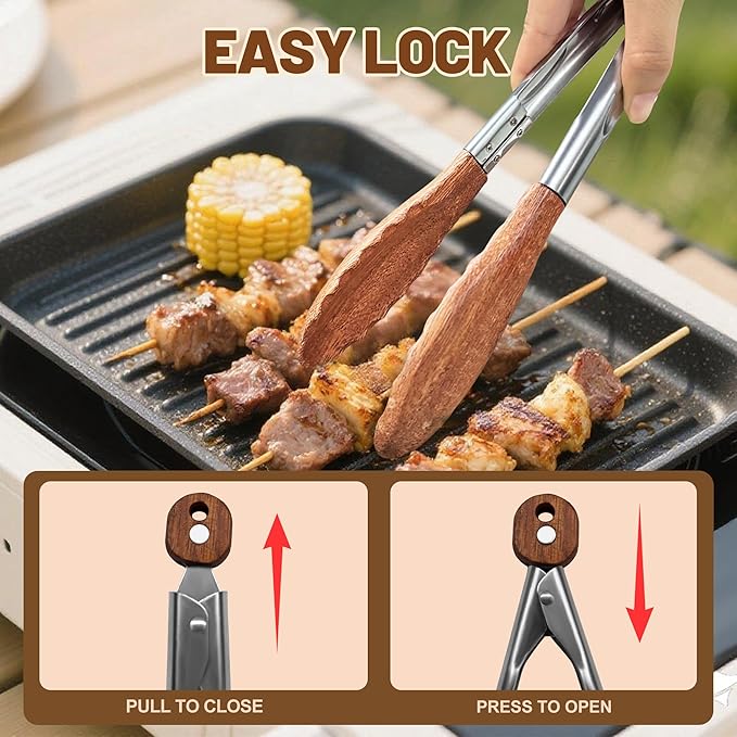 Wooden Tongs for Cooking, Multi-Purpose for Tossing Salads, Grilling, Flipping Food & Serving Bread - Strong Grip Walnut Wood Tips, Heat Resistant & Non-Deforming (7inch)