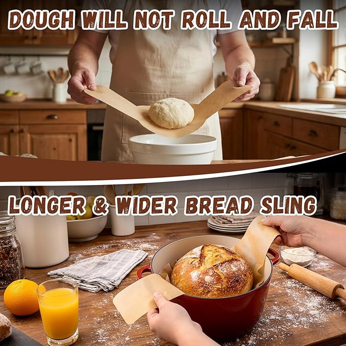 PLAPITATE Parchment Bread Sling for Dutch Oven, Non-Stick Unbleached Bread Baking Mat, 50 Pcs Disposable Bread Sling for Sourdough Tools ＆ Accessories (Round)