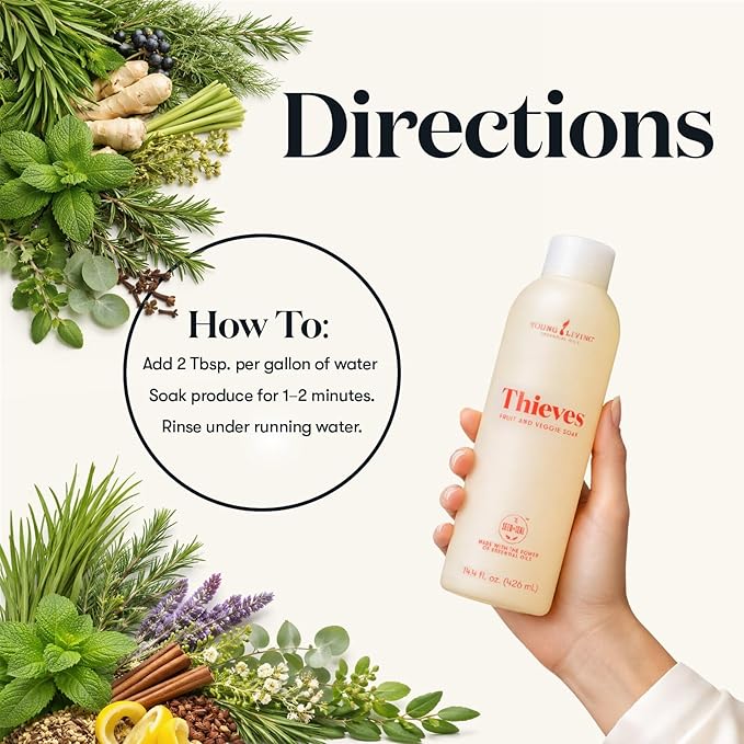 Young Living Thieves Fruit & Veggie Soak, 14.4 fl oz | Natural Home Care Cleanser | Gently Cleansing | Plant-Based | Infused with Water, Decyl Glucoside, Citric Acid, & Sodium Citrate