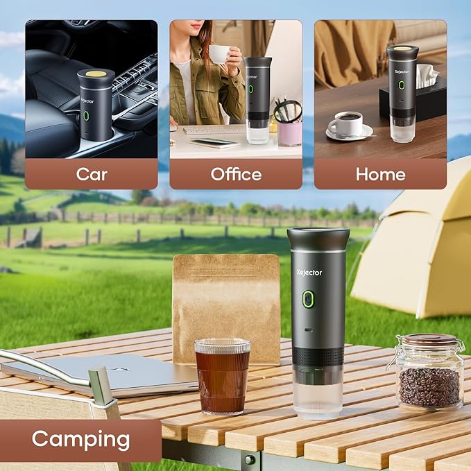 Portable Battery Coffee Maker Espresso Machine, 20 Bar Nano Car Coffee Mini Espresso Machines Self-Heating Electric Espresso Maker, USB-C 3-in-1 Ground Coffee & NS Capsule Pod RV Hiking Camping