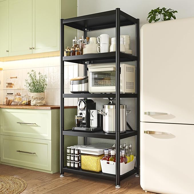 REIBII 5-Tier Storage Shelves with Wheels, Heavy Duty Wire Shelving Unit 1158LBS Capacity - Adjustable Feet for Kitchen, Pantry, Office Organization, Bathroom,15.6" D x23.5 W x63 H