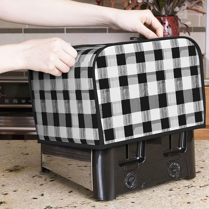 Toaster Cover 4 Slice Black White Plaid Kitchen Small Appliance Covers with Pockets Dust and Fingerprint Protection