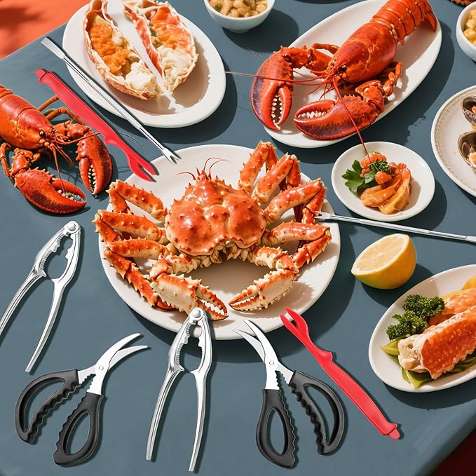 20 Pcs Crab Crackers and Tools, Crab Crackers, Lobster Sheller, Fork, Scissors & Storage Bag, Crab & Lobster Eating Utensils for Seafood Lovers