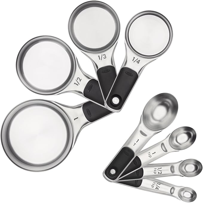 OXO Good Grips 11-Pound Stainless Steel Food Scale with Pull-Out Display & Good Grips 8 Piece Stainless Steel Measuring Cups and Spoons Set