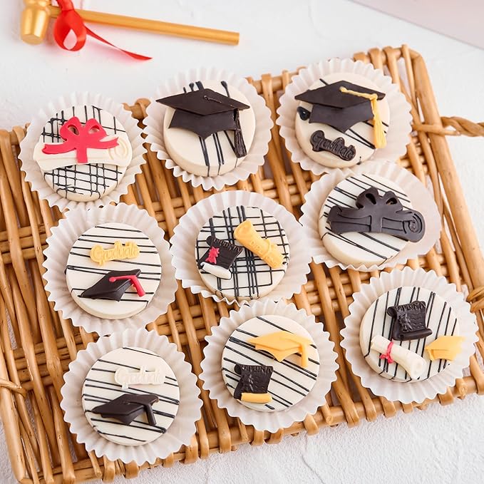 4 PCS Graduation Chocolate Fondant Molds, Silicone Graduation Cap Diploma Candy Molds for Cake, Cupcake Decorations, Graduation Party Supplies