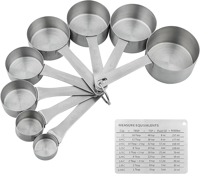 Measuring Cups and Spoons Set, 18/8 Stainless Steel 8 Measuring Cups and 9 Measuring Spoons with Leveler and Measurement Enquivalents, Kitchen and Baking Measure Cups Spoons Set of 19