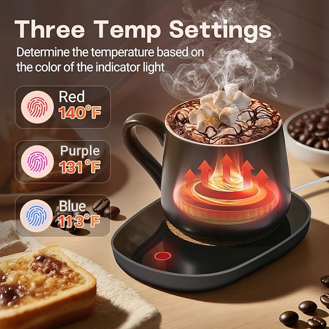 Coffee Mug Warmer for Desk with Auto Shut Off, Coffee Cup Warmer for Desk with Auto Shut Off, 3 Adjustable Temperature Settings & 8 Hours Auto shutoff