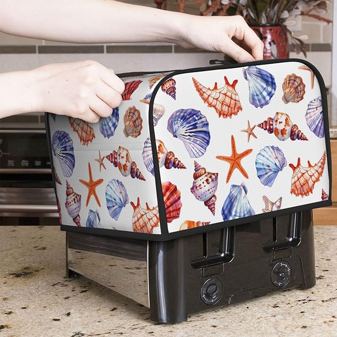 Beach Seashells Covers for 4 Slice Toasters,Cute Country Bread Machine Cover with Handle,Washable Stain Resistant Kitchen Small Appliance Cover Dining Decor