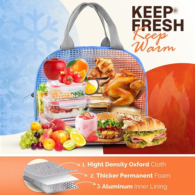 EASYFUN Bento Lunch Box Set Bento Box, 4-Compartment Lunch Containers,High Capacity Lunch Tote Bags for Work, Travel, Outdoor (Blue)