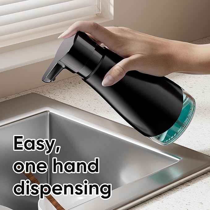 Oasis Creations 500 mL /17fl.oz Stainless Steel Liquid Soap Dispenser for Dish and Hand Soap - Black - Refillable - Great for Kitchen Bathroom or Countertop